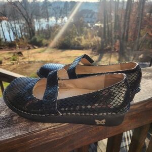 Alegria Black Snakeskin Mary Janes